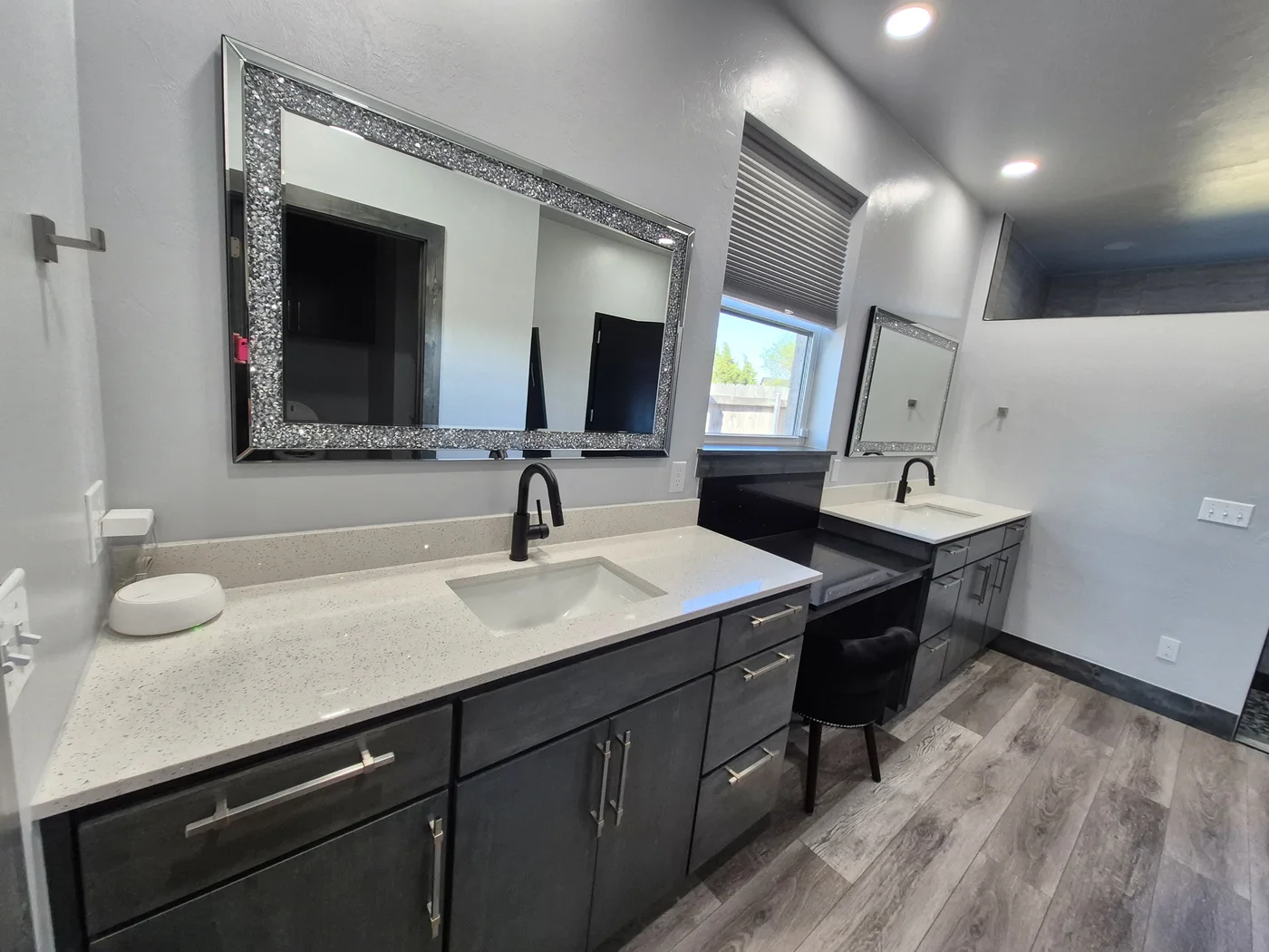 Double-vanity bathroom after cleaning